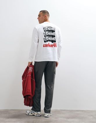 Carhartt Work in Progress Framework T-shirt a maniche lunghe con stampa sul retro bianca-Bianco