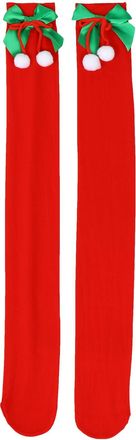 Kesyoo Christmas Knee Socks Long Striped Knee High Stockings One Size Fluffy Ball Socks for Women Girls Xmas Costume Accessories (Color 3)