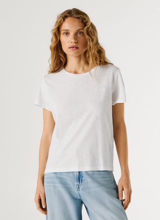 Pepe Jeans London T-Shirt PEPE JEANS MEGAN, Damen, Gr. XL, wei&szlig;, Leinenmischung, Obermaterial: 50% Baumwolle, 50% Leinen, unifarben, Basic h&uuml;ftlang, Rundhals, abgestepp
