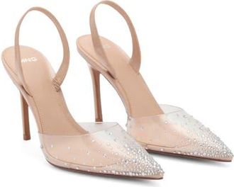 Mango Transparent Rhinestone Pointed Toe Pump in Beige at Nordstrom, Size 7.5Us