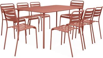 Sweeek Set mesa de jard&iacute;n bistr&oacute; de acero con 8 sillas, 160cm, terracota