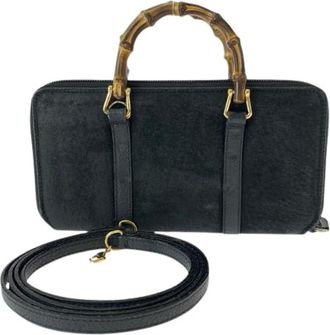 Gucci Pre-owned Handbags, female, Black, Size: ONE SIZE Pre-owned Bamboo Leather Long Wallet