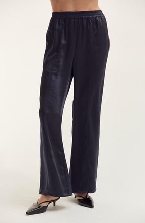 Crescent Crushed Satin Pull-On Pants in Midnight Blue at Nordstrom, Size Large