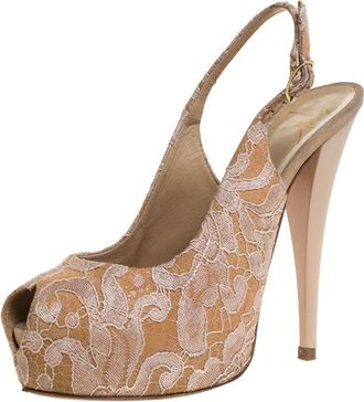 Giuseppe Zanotti Beige Lace Peep Toe Slingback Sandals