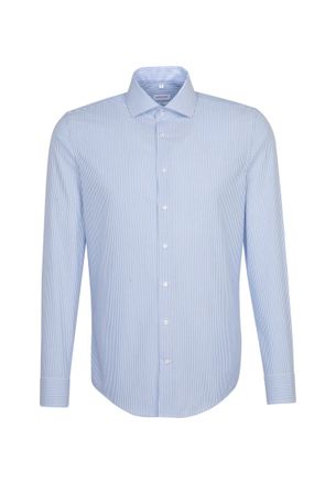 Seidensticker Businesshemd SEIDENSTICKER Slim, Herren, Gr. XL (44), normale &Auml;rmell&auml;ngen, blau (hellblau), 100% Baumwolle, gestreift, slim fit, 2-Knopf-Manschette, H