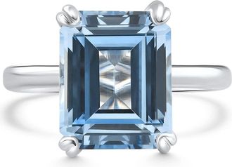 Pompeii3 Emerald Cut Aquamarine Solitaire Sandi Ring Platinum 12MM Lab Grown Size: 5