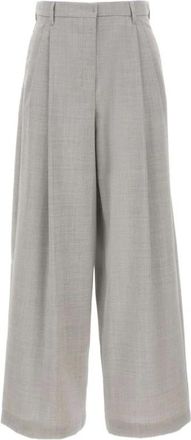 Max Mara Wijde broek - Dames - Wijde Broeken - Grijs - M - Wol - Broeken