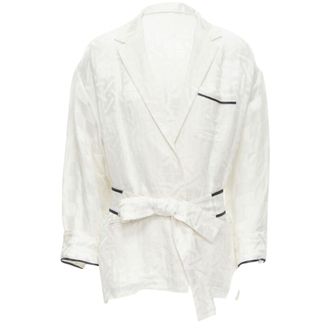 Haider Ackermann geometric jacquard linen silk belted robe shirt