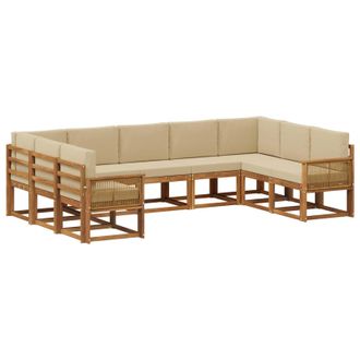 vidaXL Conjunto De Sof&aacute;s De Exterior Con Coj&iacute;n 9 Pcs Natural Y Beige Vidaxl