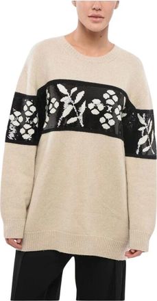 Max Mara Round-neck Knitwear, female, Beige, Size: S Sequin Embellished Cashmere Pullover