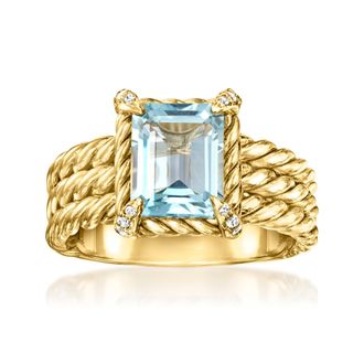 Ross-Simons Sky Blue Topaz 3-Row Ring With White Topaz in 18kt Gold Over Sterling