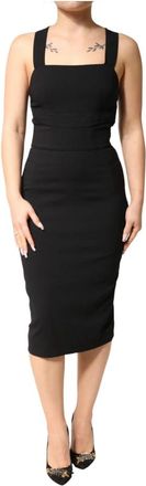 Dolce & Gabbana Mouwtjesloze Midi Jurk - Dames - Casual kleedjes - Zwart - S - Leer - Kleedjes