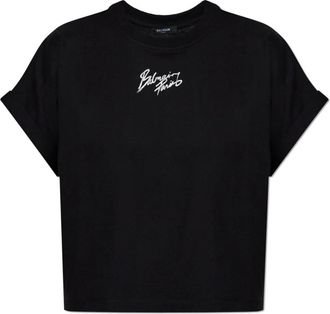 Balmain T-shirt met logo-print - Dames - T-shirts - Zwart - M - Katoen - Tops
