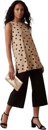 Jessica London Stretch Knit Tunic Tank in Khaki Scatter Dot at Nordstrom, Size 36