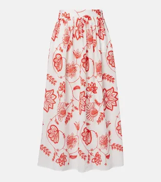Eres Calie embroidered cotton-blend midi skirt