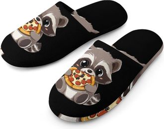 Generic Raccoon Eating Pizza Mens House Slippers Slip Indoor Slipper On Shoes Warm Outdoor