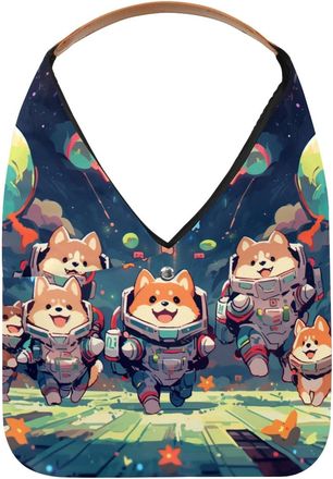 Generic Cute Space Dog Reusable Lightweight Grocery Bags - Foldable Into Compact Pouch, Washable & Sturdy, Multipurpose for Shopping and Travel