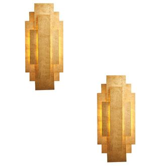 Loops 2 PACK Antique Gold Leaf Panel Wall Light - Twin G9 LED - Decorative Sconce