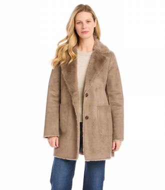 Karen Kane Trinity Faux Fur Coat In Taupe
