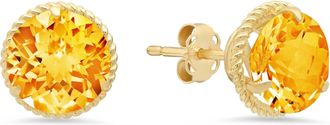 MAX + STONE 14k Yellow Gold Roped Halo Round-Cut Gemstone Stud Earrings (8mm)