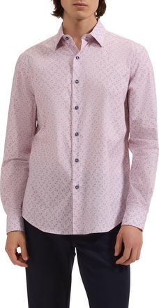 Bugatchi Julian Shaped Fit Floral Cotton Button-Up Shirt in Primerose at Nordstrom, Size Xxx-Large
