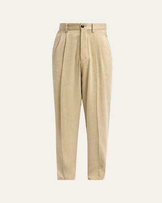 Giorgio Armani Mens Cotton and Lyocell Straight-Leg Pleated Trousers