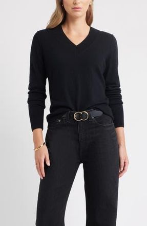 Caslon V-Neck Wool & Cashmere Sweater in Black Rock at Nordstrom Rack, Size Small