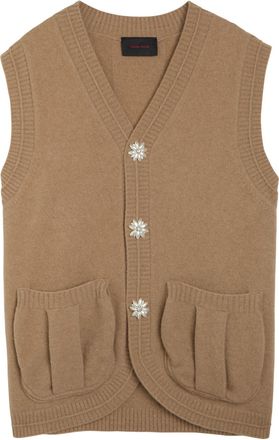 Simone Rocha Simone Rocha Faux Pearl-embellished Wool-blend Vest - Camel - XL