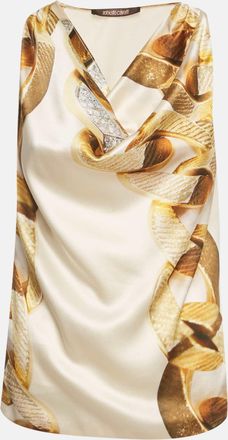 Roberto Cavalli Beige Printed Silk Cowl Neck Sleeveless Blouse