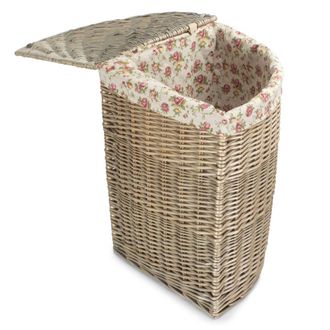 Red Hamper Cotton Lined Antique Wash Wicker Laundry Basket in Light Beige