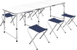 vidaXL Mesa De Camping Plegable Ajustable Con 6 Taburetes 180x60 Cm Vidaxl