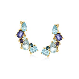 Ross-Simons Tonal Blue Topaz and Iolite Ear Climbers in 18kt Gold Over Sterling
