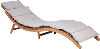 Beliani Tumbona Plegable Exterior Patio Madera De Acacia Coj&iacute;n Gris Luino