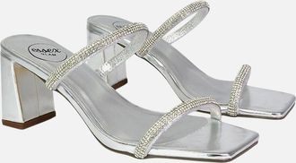 XY London Womens XY London Womens/Ladies Holden Diamante Metallic Medium Block Heel Mule Sandals - Silver - Size: 5