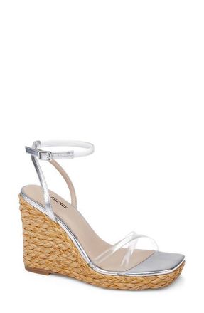 L'agence Malone Espadrille Ankle Strap Platform Wedge Sandal in Silver at Nordstrom, Size 8.5