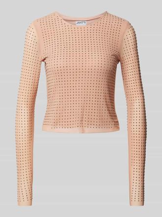 Jake*s Casual Longsleeve mit Ziersteinbesatz in Rosa, Gr&ouml;&szlig;e XXL