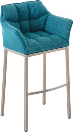 Clp Clp - Taburete De Bar Damaso En Tela & Con Base De 4 Patas Turquesa Acero Inoxidable