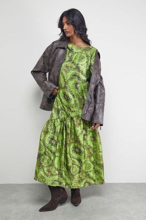 Warehouse Asymmetric Seam Volume Sleeve Midi Dress in Floral at Nordstrom, Size 10