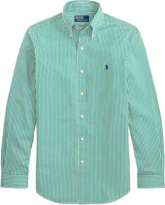Ralph Lauren Overhemden, Heren, Groen, L, Katoen, Logo Gestreept Overhemd