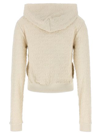 Off-white Embossed Logo Cotton Terry Hoodie - Beige