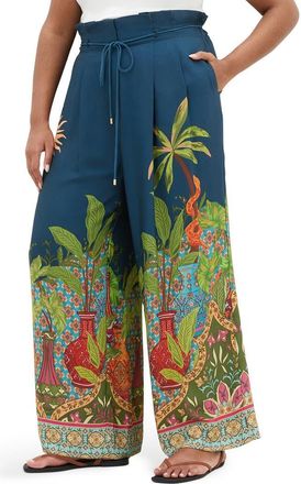 City Chic Print Pleated Wide Leg Pants in Fools Paradise at Nordstrom, Size 20W