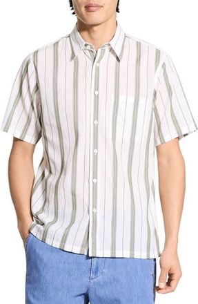 Theory Noll Summer Dobby Short Sleeve Button-Up Shirt in Ivory/Orchard at Nordstrom, Size Xx-Large
