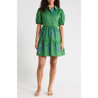Sugarlips Meridy Floral Burie Tiered Minidress in Kelly Blue Multi at Nordstrom, Size X-Large