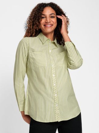 Casual Looks Hemdbluse CASUAL LOOKS, Damen, Gr. 54, weiss (pistazie, wei&szlig;, gestreift), 50% Baumwolle, 50% Polyester, gemustert, gestreift, mehrfarbig, Blusen Hemdb