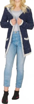Papillon Hooded Eyelash Cardigan With Pockets In Navy Cream