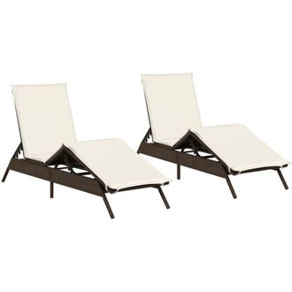 vidaXL Vidaxl - Lettini Prendisole 2 pz con Cuscini Marrone in Polyrattan