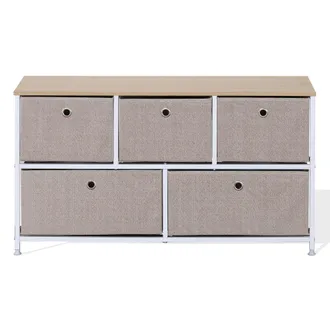 Mobili Rebecca Mobili Rebecca - Rebecca Mobili Cajonera Baja Con 5 Cajones En Metal Y Tejido Blanco Beige