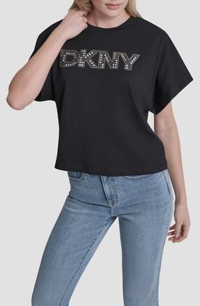 DKNY Bling Logo Cotton Blend Graphic T-Shirt in Black at Nordstrom, Size Xx-Small