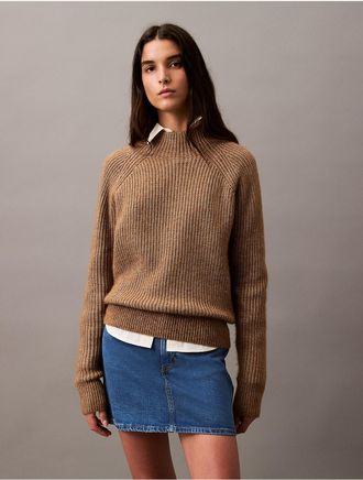 Calvin Klein Womens Ribbed Knit Mock Neck Sweater - Brown - XS