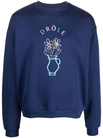 Drôle de Monsieur logo-embroidered cotton sweatshirt - Blue